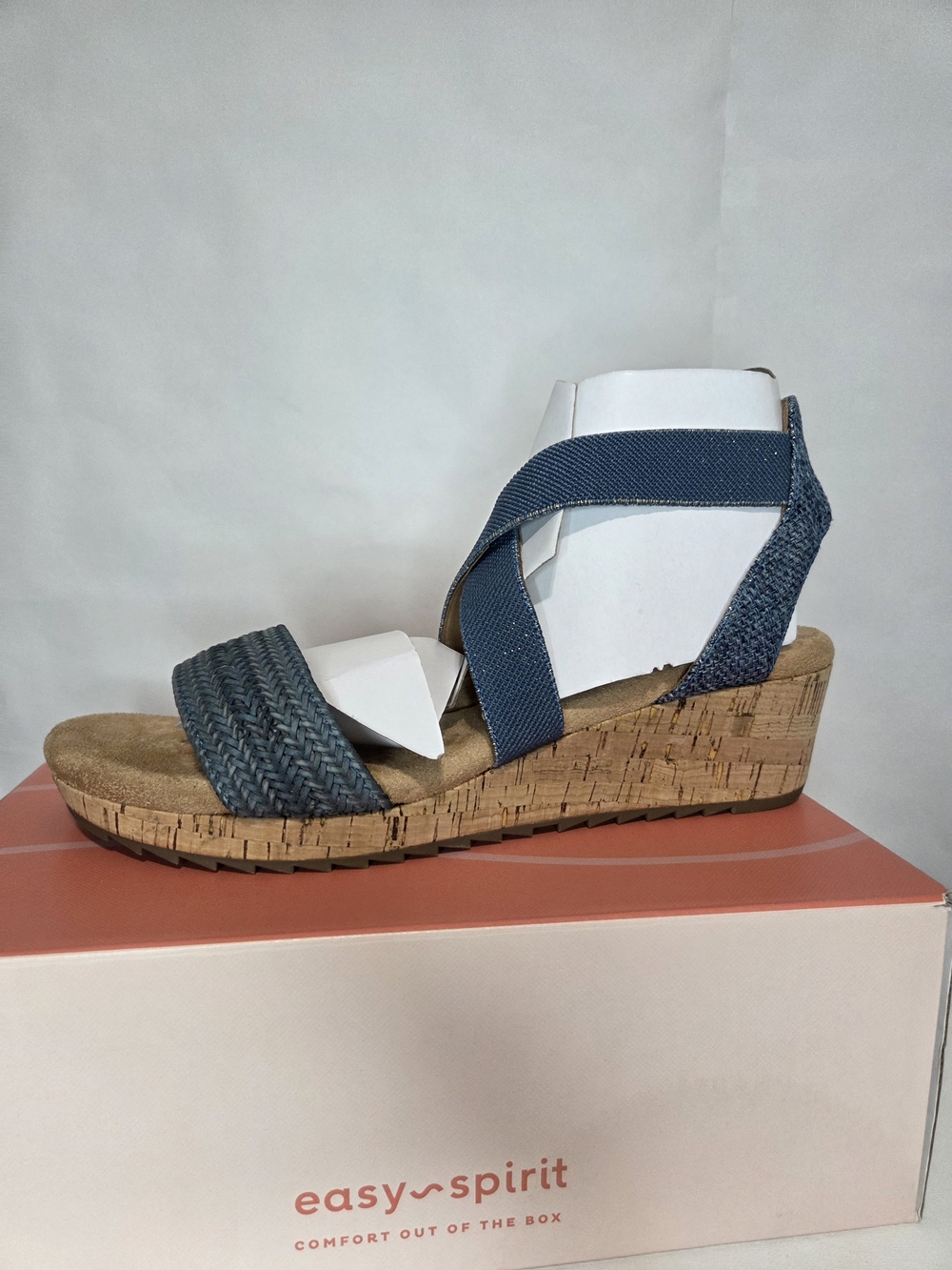Easy Spirit Denim Blue Cork Wedge Sandals